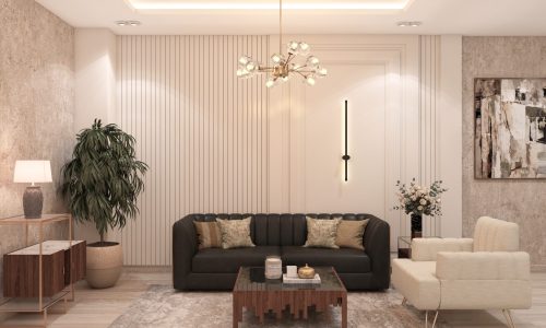 Living room with textured walls and modern furniture - Beautiful Homes